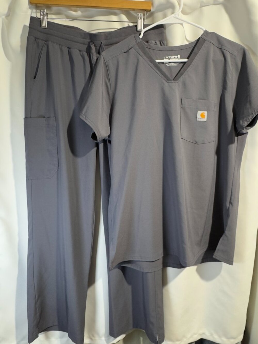 Carhartt Force Scrub Set Womens Petite Med Gray Cross Flex V-Neck Modern Fit